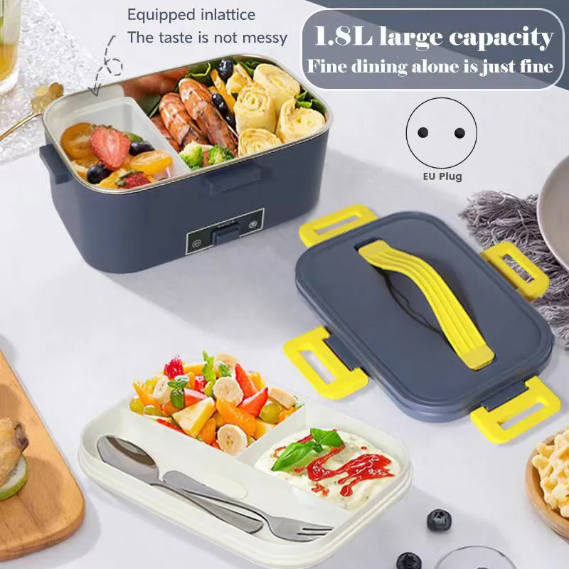 B59B-Portable Home Heating And Insulated Lunch Box EU Plug Stainless Steel Liner With Insulation Bag Portable Electric Lunch Box