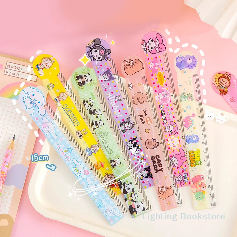 6Pcs Cartoon Children Students Ruler Kawaii Student Stationery Portable Cute Measure Tools Acrylic Ruler Office Supplies Gifts