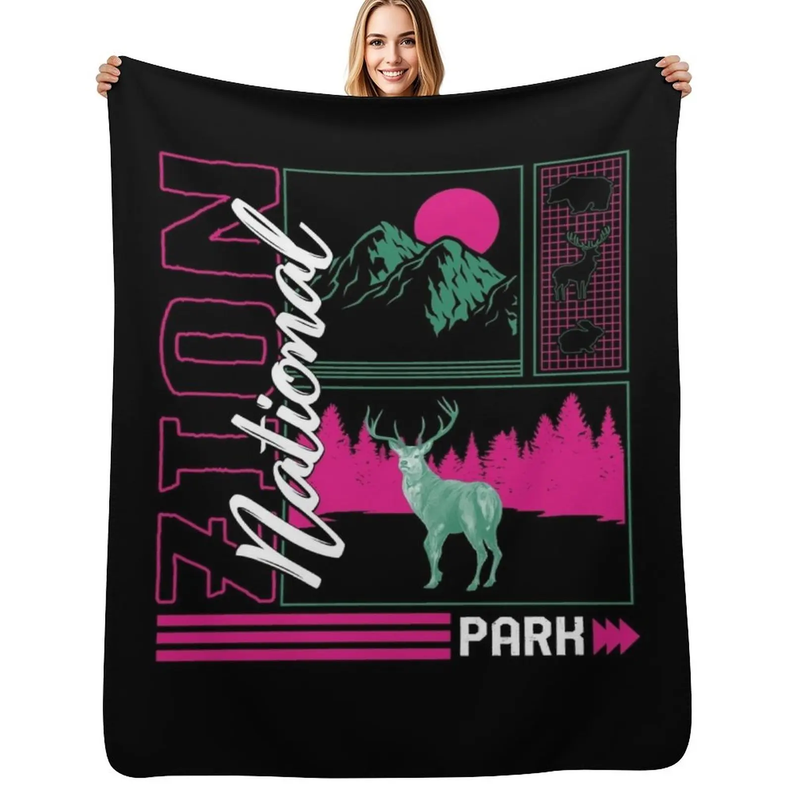Zion National Park Shirt, Outdoor, Wildlife, National Park Outdoor Trip Gift Camping Lover, Vintage Retro Souvenir Throw Blanket