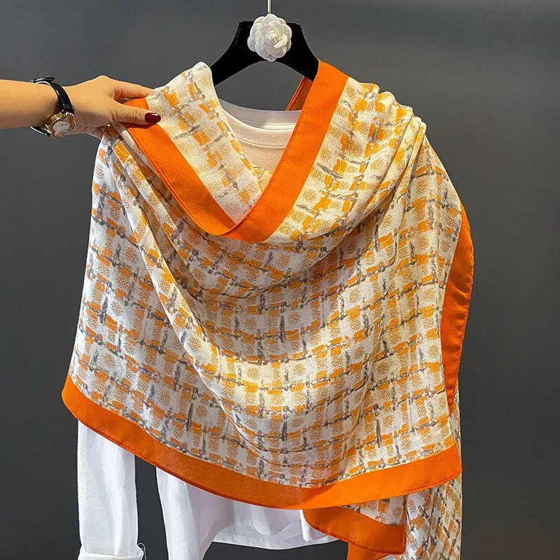 180*90cm Luxury Brand Cotton and Linen Hawl Lady Wrap Soft Female Europe Designer Beach Bandanna Foulard Muffler Pareo