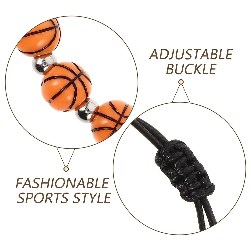 2Pcs Basketball Bracelet Braided Sports Wristband Adjustable Beaded Ball Design Outdoor Gym Activities Sports Fans Gift