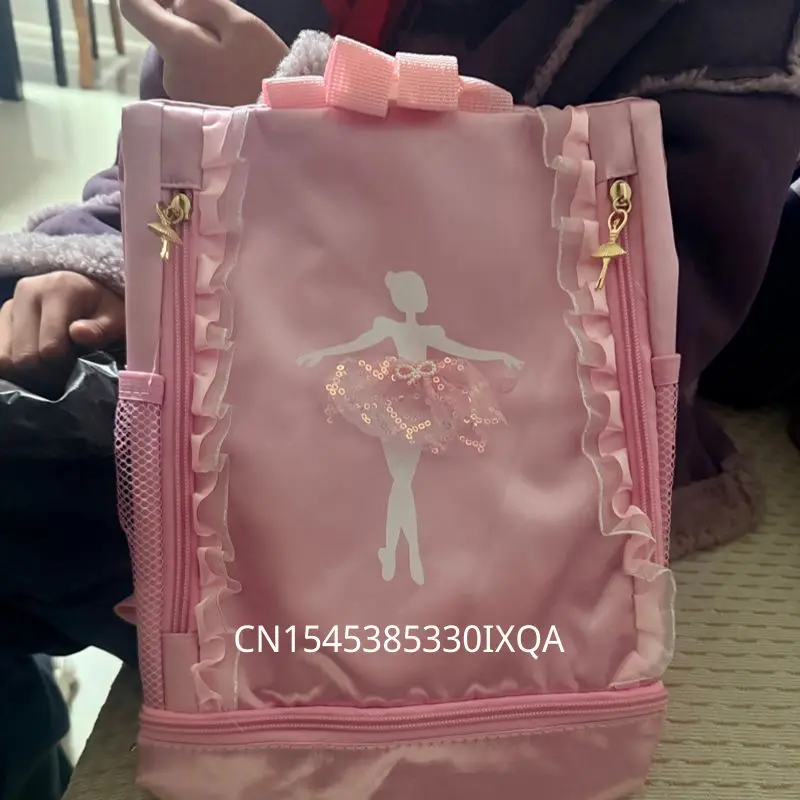 Pink Ballet Dance Bag School Backpack Girls Kids Ballet Bag Storage Bags Ballerina Handbag Shoulder Bag with Lace
