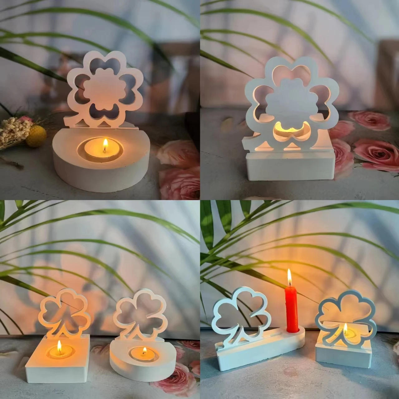 Hollow Flame Lotus Candle Holder Silicone Mold DIY Cement Gypsum Clay Pouring Resin Mold Home Decoration Ornaments