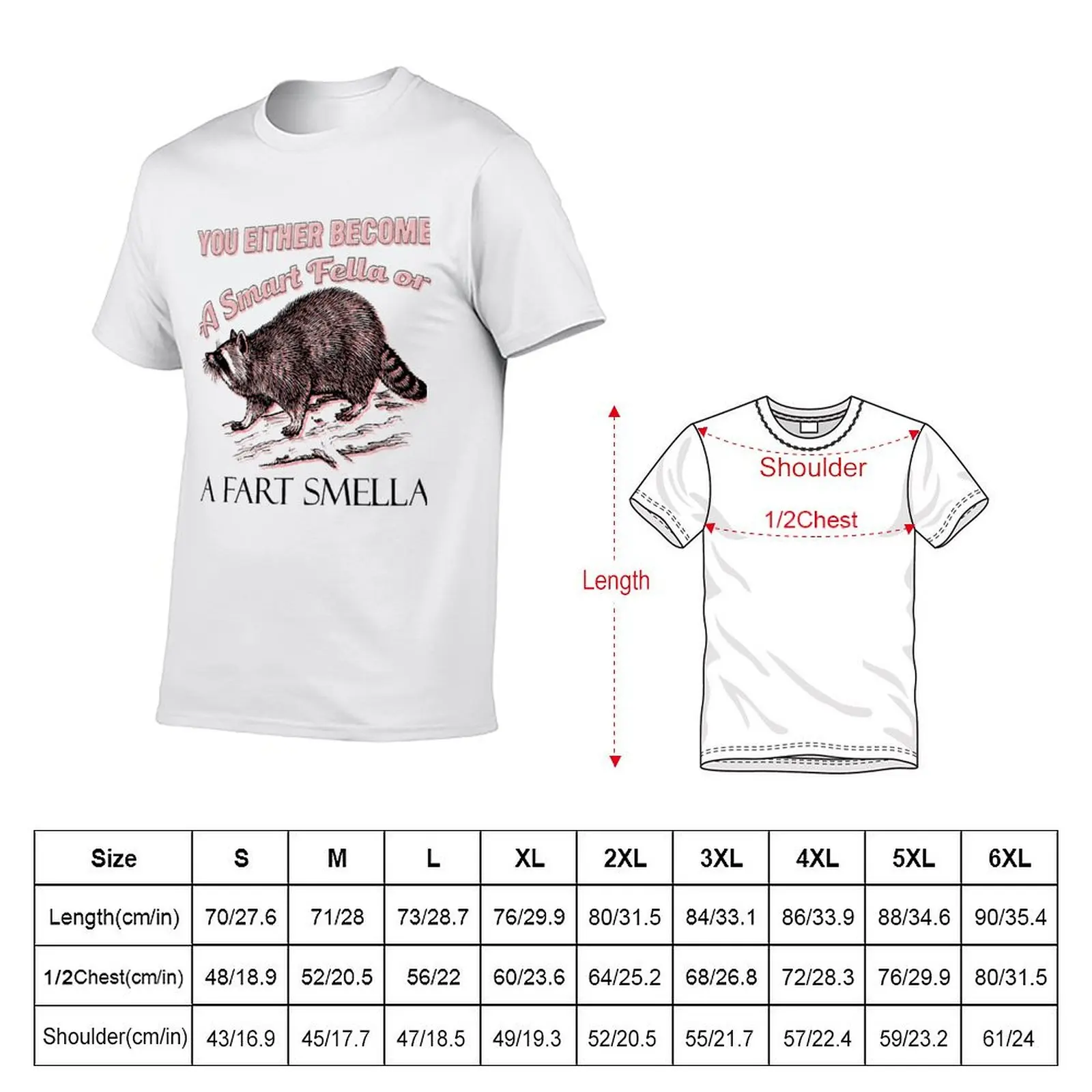 Raccoon Smart Fella Fart Smella T-Shirt Basic Simple Casual Short Sleeve Tee