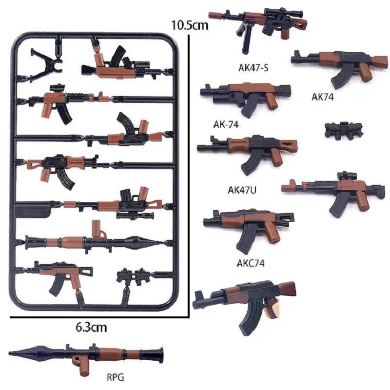 MOC Military AK47 Gun Printed Weapons Modern Army Special Force Minifigs SWAT Police Parts Figures Building Block Brick Mini Toy