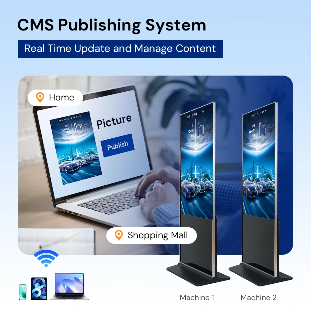 4K إطار رفيع للغاية عالي الدقة داخلي 50 بوصة شاشة إعلان مطار Android داخلية تعمل بالواي فاي مع حامل