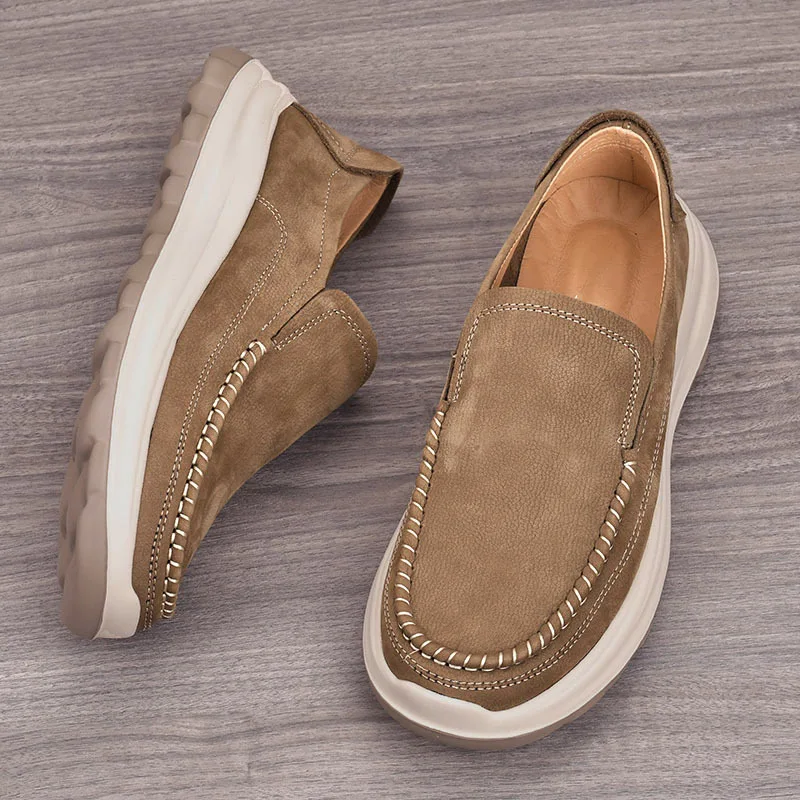 LIHUAMAO Cow Leather Men Shoes loafers Casual platform shoes Walking outdoor work shoes men sneaker