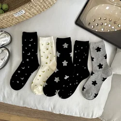 Polka Dot Socks Women Korean Style Harajuku Streetwear Middle Tube Socks Moon Star Print Sweet Girls JK Lolita Kawaii Cute Socks