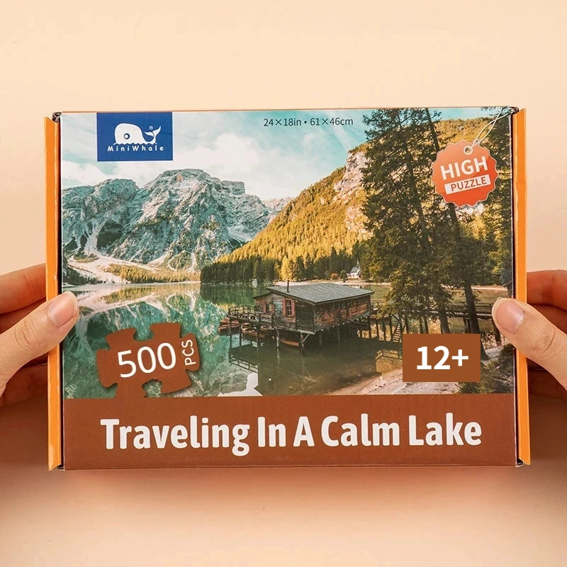 大人のジグソーパズル、湖の旅行、ストレス解消、エンターテインメントおもちゃ、紙のパズル、クリスマスギフト、旅行、61x46cm、500個
