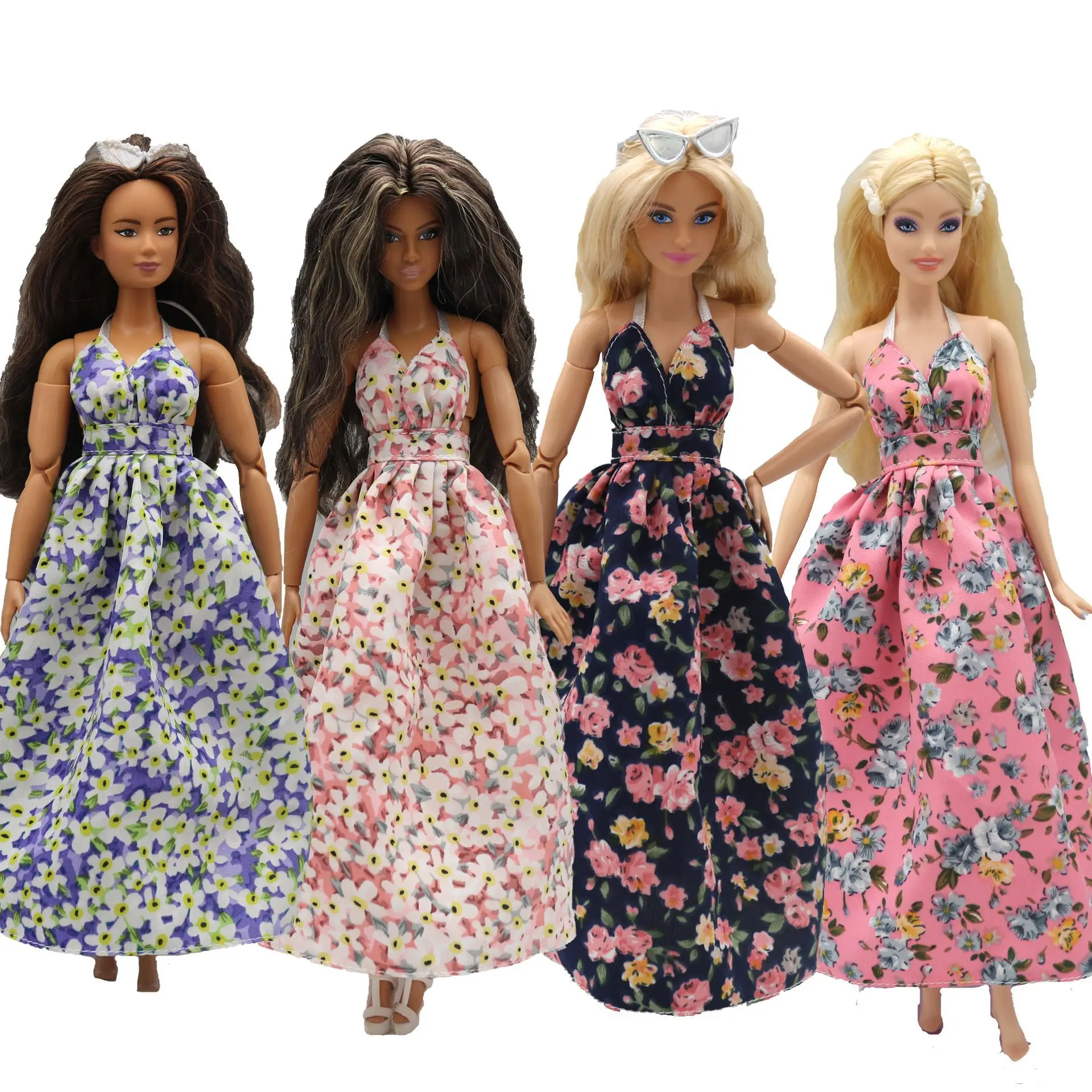2023 new fashion clothes dress for Barbie doll 1/6 29 cm Ribbon Hanging Neck Open Back Fragmented Flower Dress