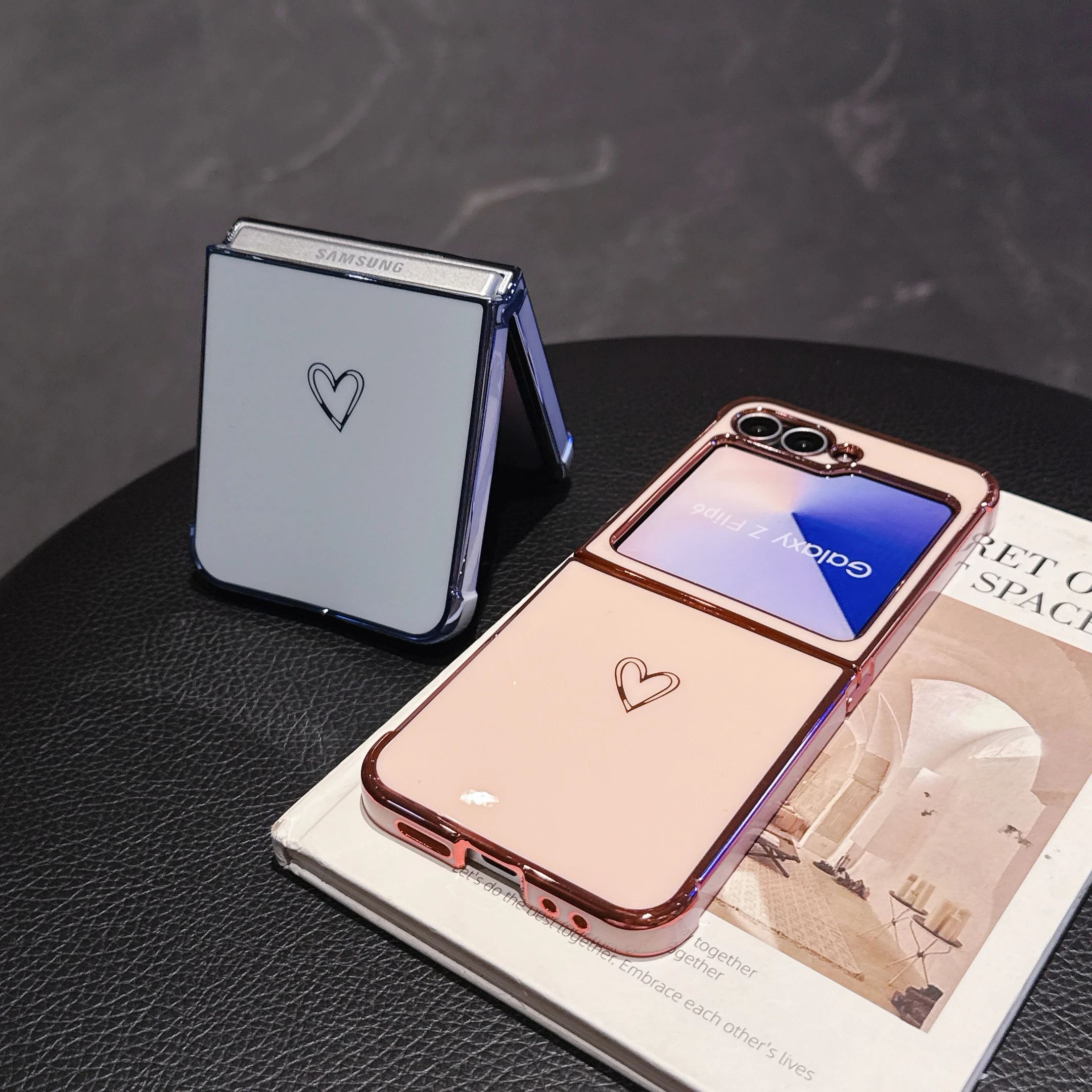 For Samsung Galaxy Z Flip7FE/6/5 Electroplated Love Heart Soft Case Glossy Silicone Cover with Airbag Bumper Flip6 Simple Design