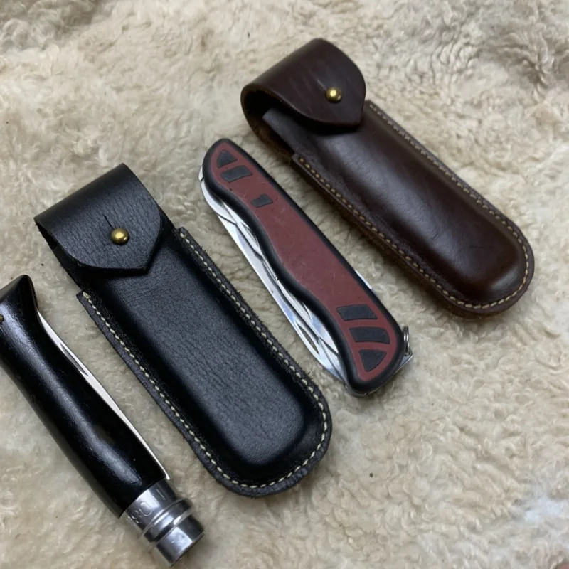 Genuine Leather Cover Outdoor Tactics Tool Scabbard for 111mm  Folding Tool German Milita Officer Rescue Sentry OPINEL NO.8