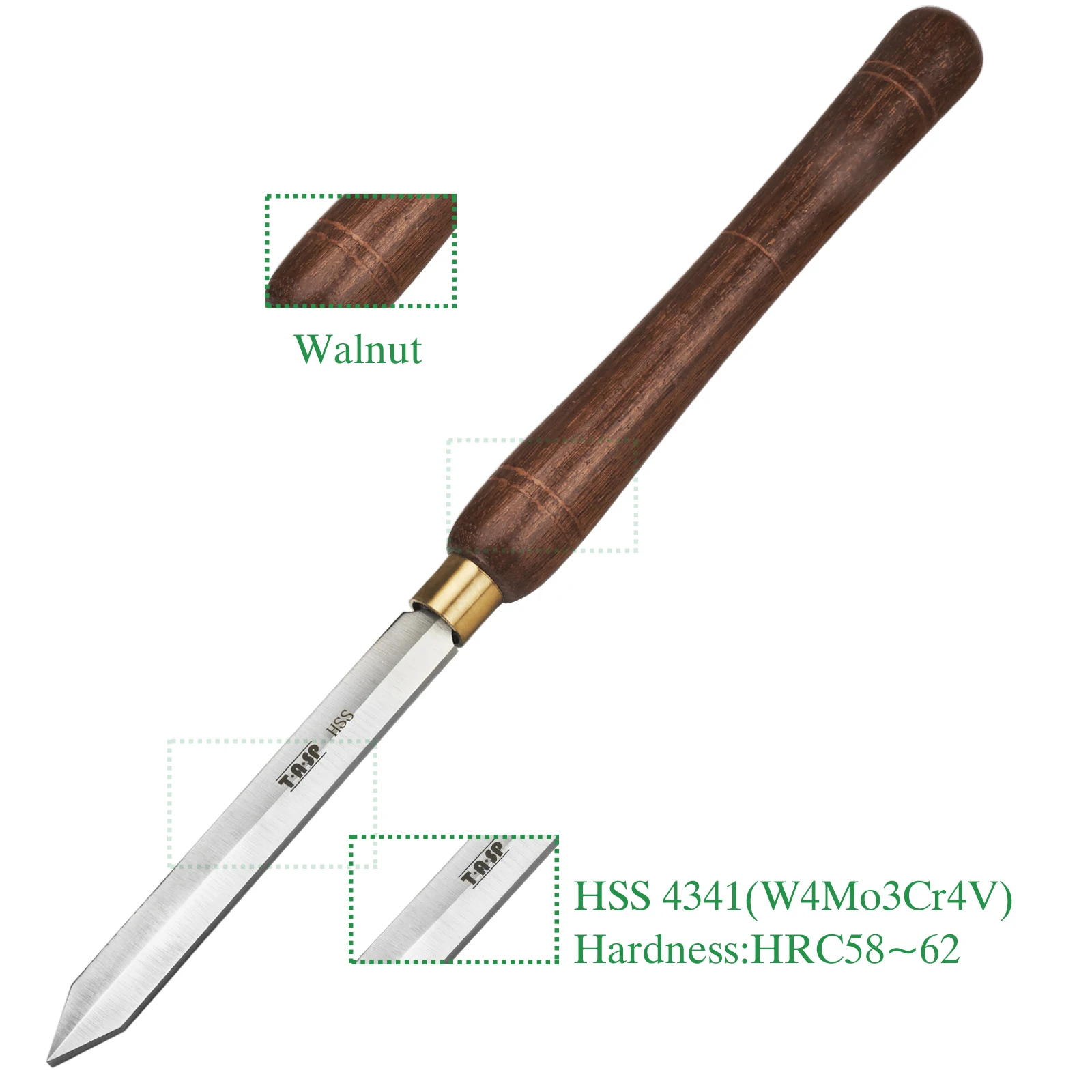 TASP HSS 19mm Parting Tool Wood Turning Tools Wood Lathe Chisels with Walnut Handle,Dimaond Blade Shape