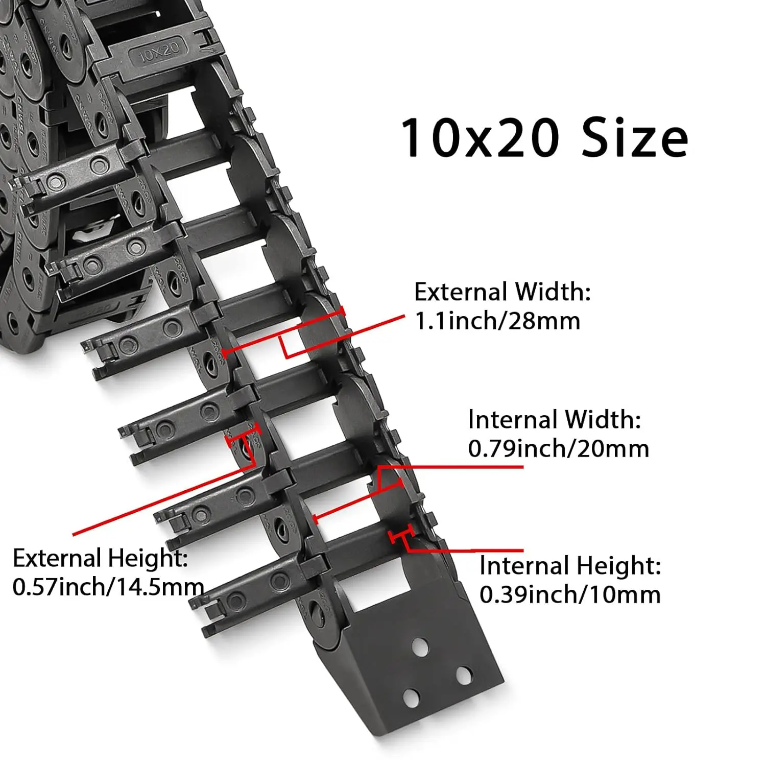 1Meter 10x20mm Cable Wire Carrier Drag Chain Nylon Black Open Type for CNC Router Mill and 3D Printer Parts