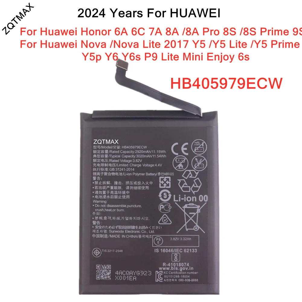 HB405979ECW Battery For Huawei Nova Lite 2018 P9 Lite Mini Y6 Y6s Y5 Lite Prime Y5p Enjoy 6s Honor 6A 7A 6C 9S 8A Pro 8S Prime