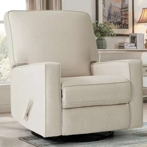 Swivel Rocker Recliner Chair, Glider Rocker Recliner, Beige | Fabric Chair with High Back, Deep Seat, for Living Room