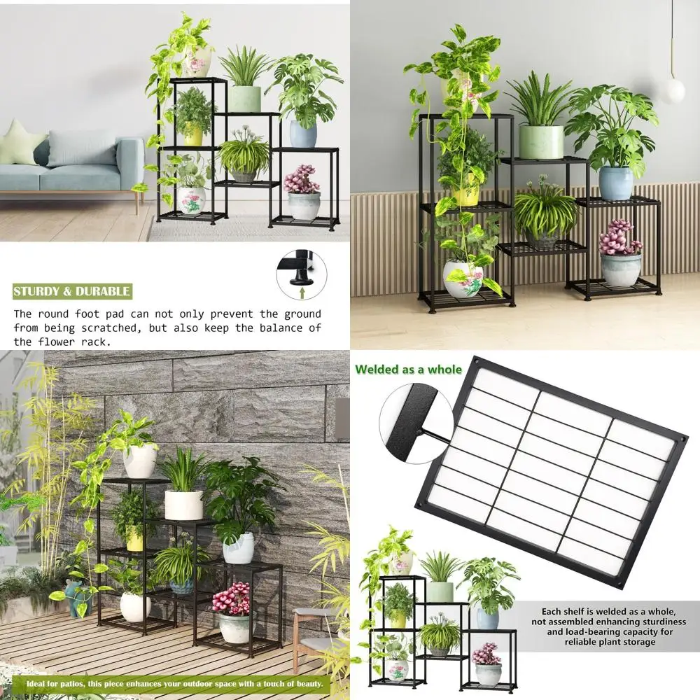 

Металлическая подставка для растений, для дома и улицы, многоярусная, для нескольких растений, 3 яруса, 7 горшков, в форме лестницы