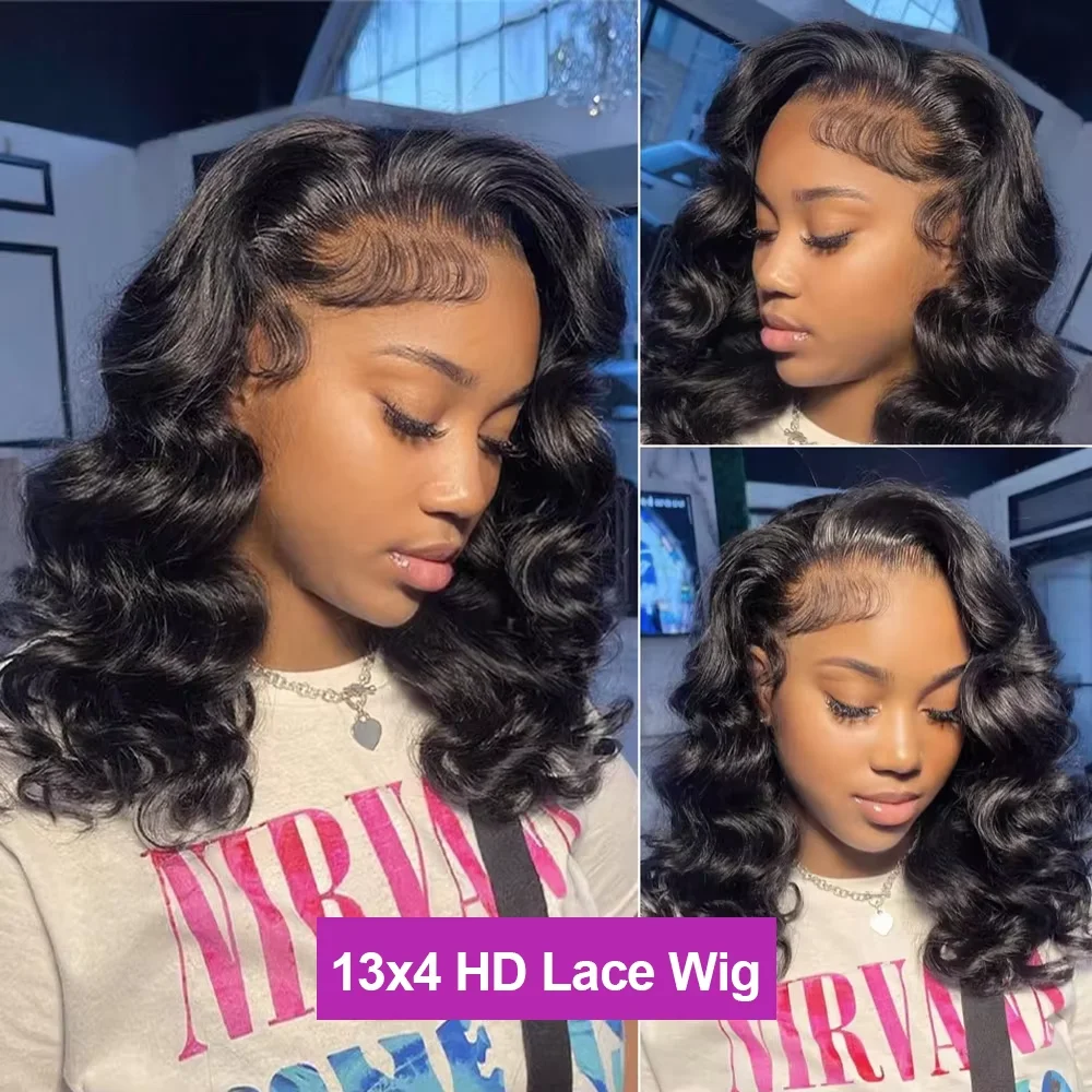 13x6 Lace Frontal Wigs Brazilian 100% Human Hair 250% Short Curly Bob Body Wave 7x5 Glueless Bob Wig Human Hair For Women ﻿