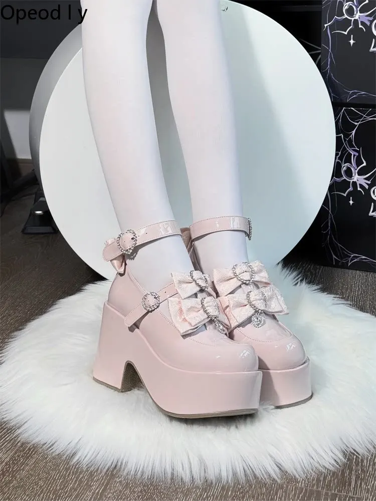 

Japanese Original Y2k Subculture Lolita High Heels Sweet Cool Girl Round Head Thick Heels Lei Series Mary Jane Single Shoes