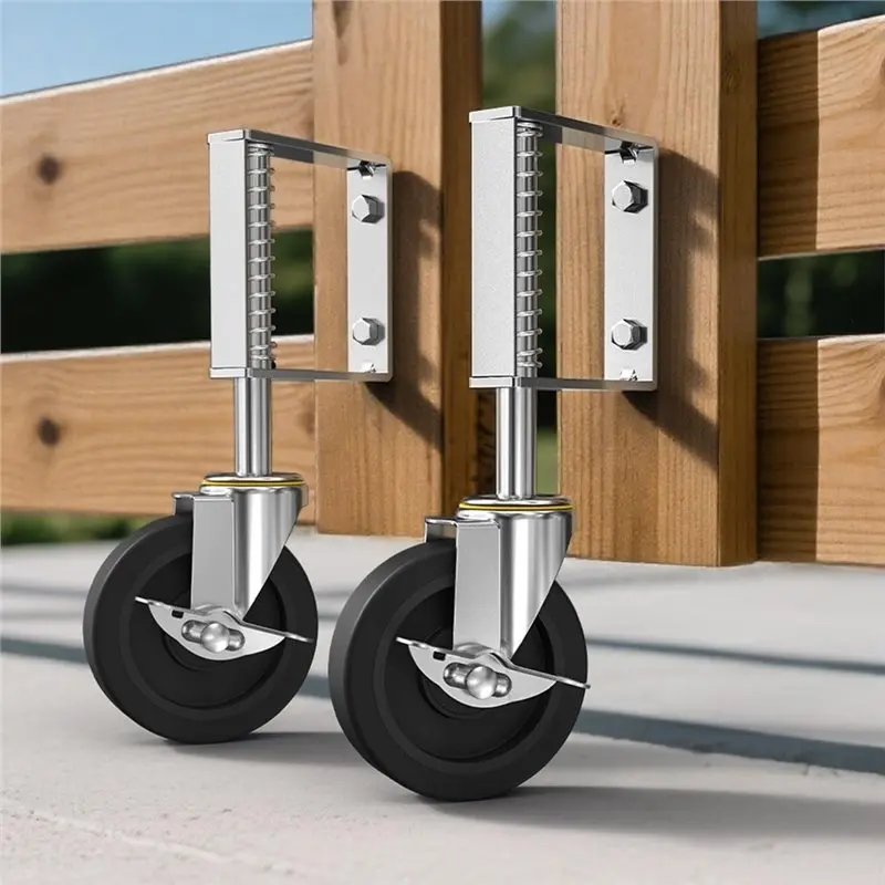 A27F-For Heavy Duty For Heavy Wood& Metal Gates, 4 Inch Spring Loaded Gate Casters 2 Pack With Brake,220Lbs Max Capacity