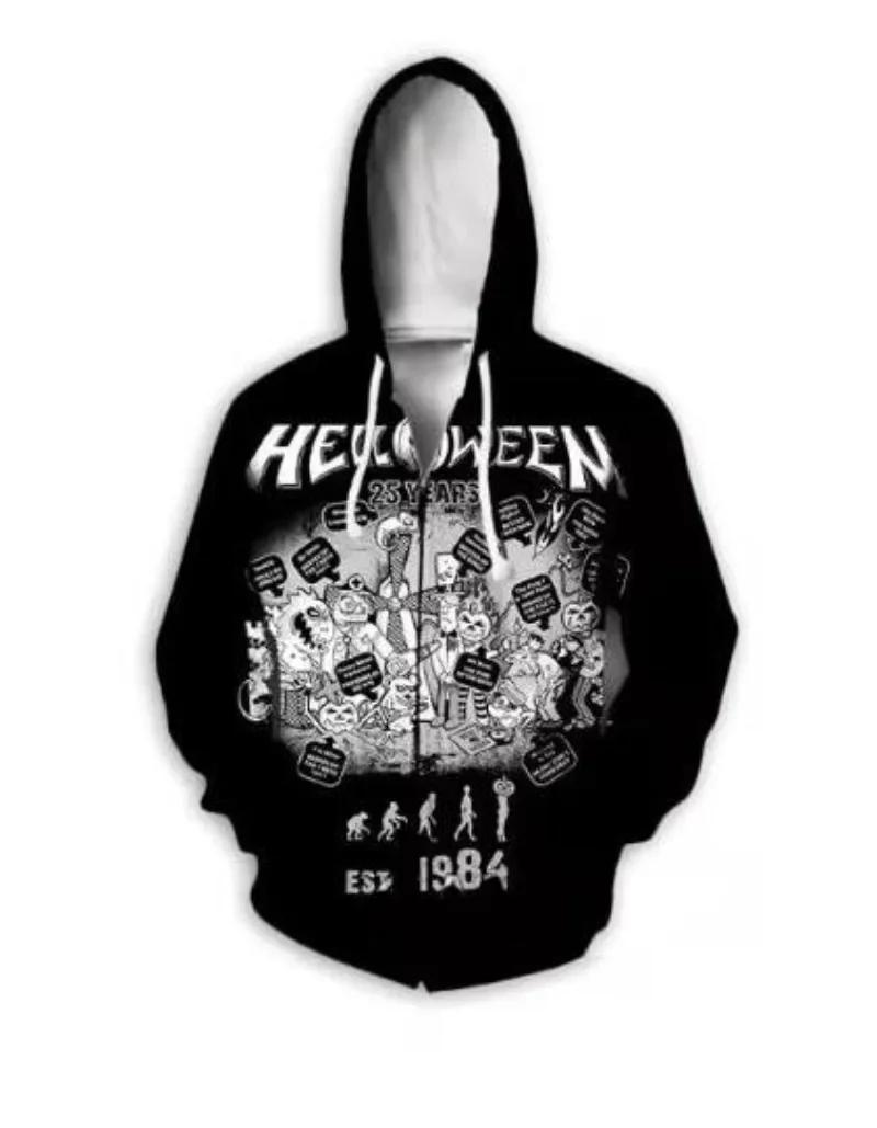 New Fashion Men/Women Helloween Band 3D Print Long Sleeve Zip Hoodies Casual Men Loose Sport Zip Hoodies Tops