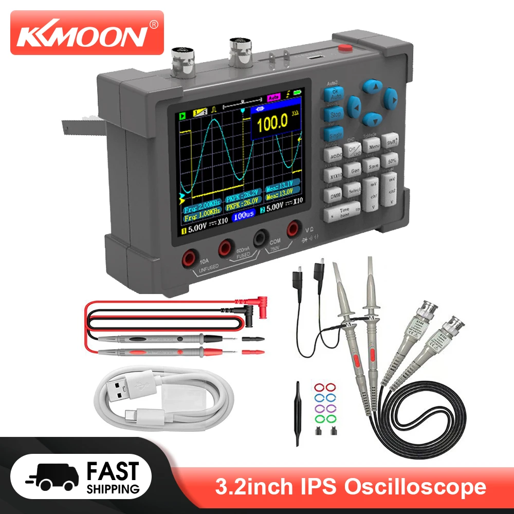 KKMOON Oscilloscope Multimeter Signal Generator 3.2inch IPS Handheld Oscilloscope 120Mhz 250MSa/s Dual Channel Oscillometer