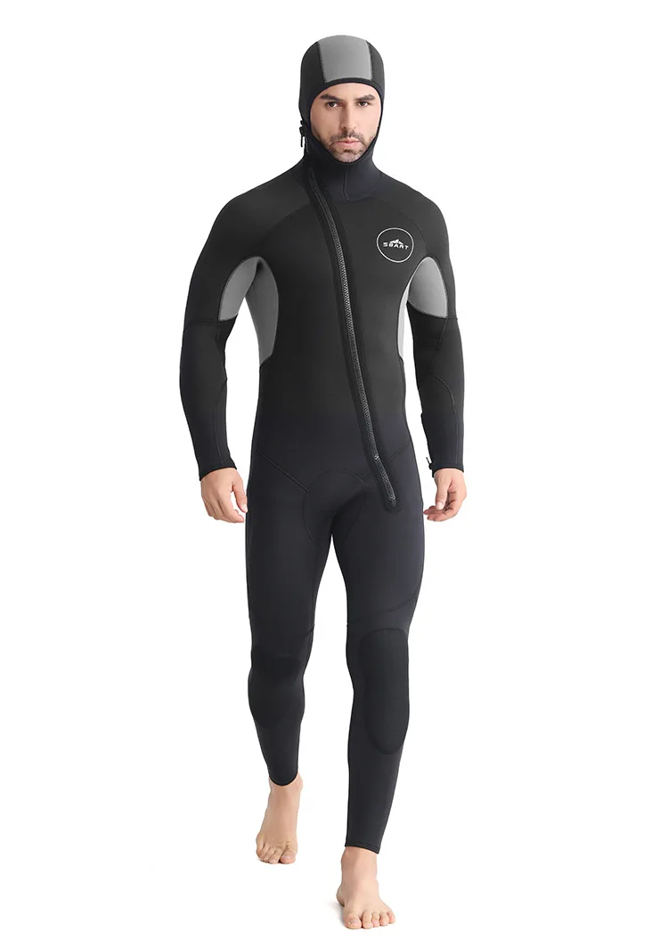 SBART New 5mm One Piece Diving Suit Men's Hat Thickened Thermal Diving Suit Winter Swimming Suit Floating Surfing Suit