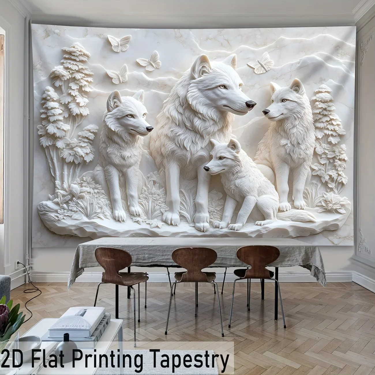 Large Wolf Family Art Wall Hanging Canvas Print Realistic Forest Scene Decor for Living Room Bedroom