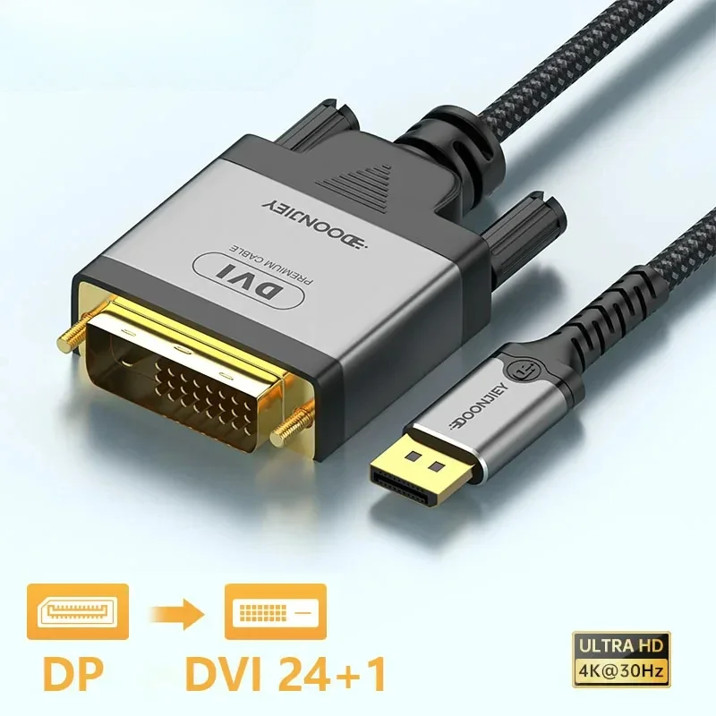 Cable DisplayPort a DVI 4K @ 30Hz DP a DVI-D Cable de monitor Adaptador convertidor de entrada a salida DVI de DisplayPort para NVIDIA HP Dell Asus