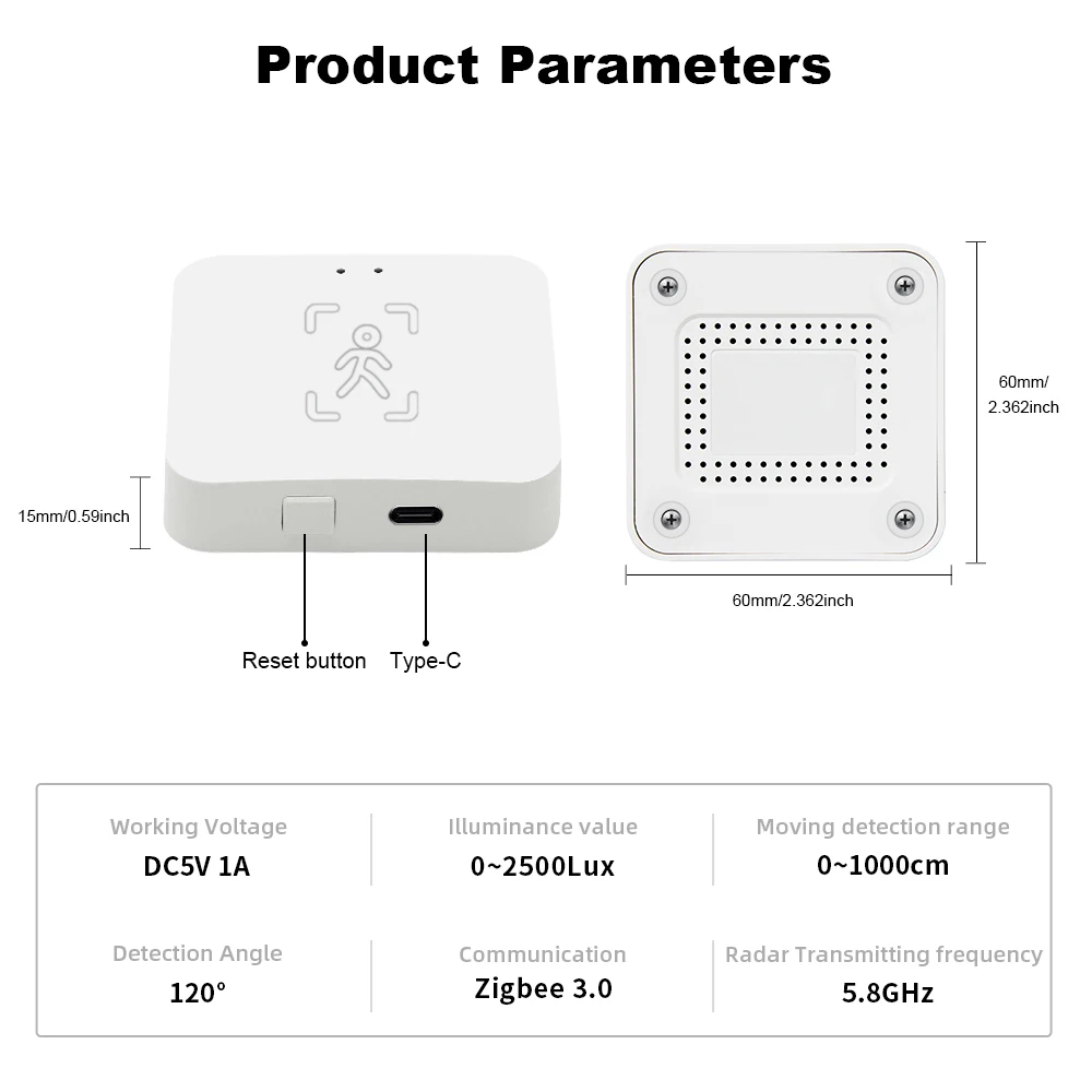 Sensor de Presença Humana ONENUO Tuya Zigbee com Detector de Radar MmWave e Sensor de Luminosidade para Casa Inteligente, substitui o Sensor PIR