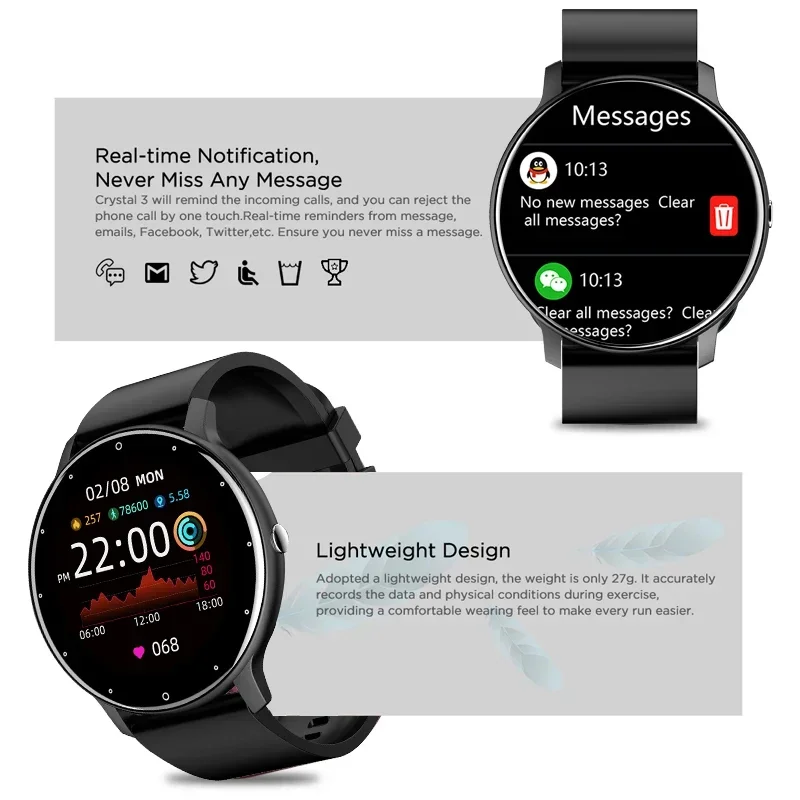 Jam tangan pintar pria, dengan layar sentuh penuh olahraga fungsi kebugaran IP67 tahan air Bluetooth konektivitas untuk Android IOS