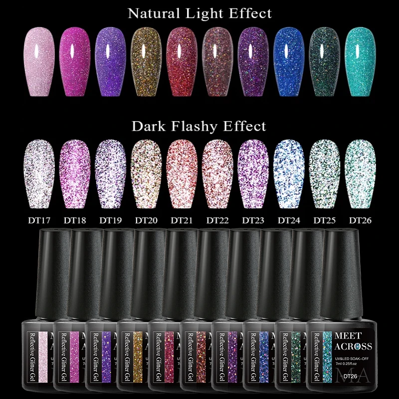 

6pcs Sparkling Reflective Glitter Gel Nail Polish Holographic Flash Soak Off UV LED Gel Polish for Manicure Nails nail supplies