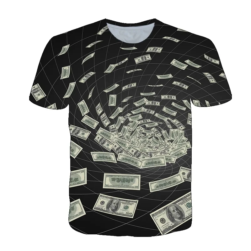 Camiseta con estampado de dinero de papel para hombre, camisa de cuello redondo con elementos de moda urbana
