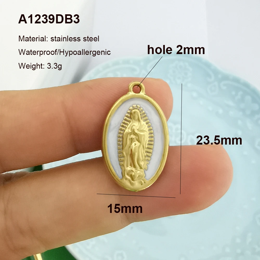 2pcs/lot Pendant Charm Virgin Mary Evil Eye Moon Star Hand Palm Heart White Stainless Steel Necklace Gold Color Wholesale QMHJE - Image 2