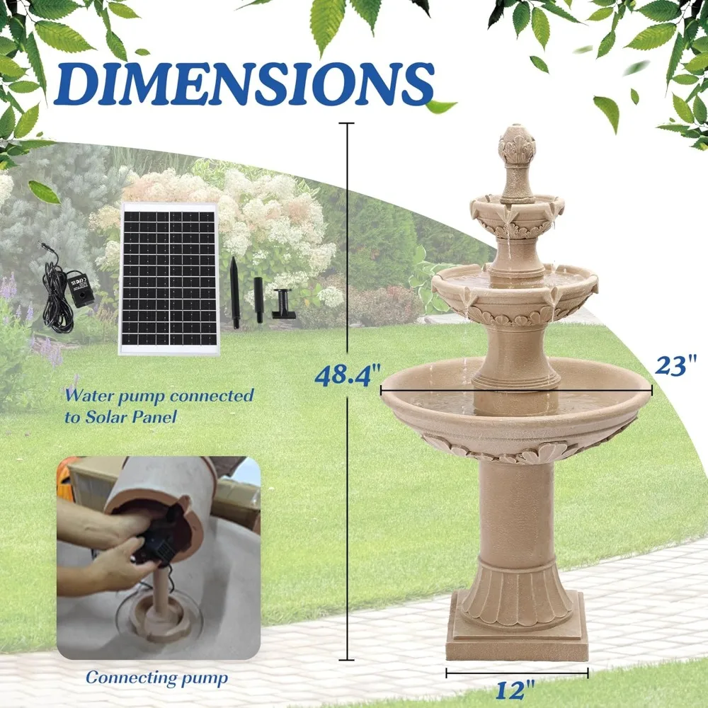 نوافير المياه الشمسية الإيطالية ديكور الحديقة الخارجية، نوافير وشلالات خارجية مقاس 48.4 بوصة ارتفاعًا، أرضية داخلية كبيرة متتالية