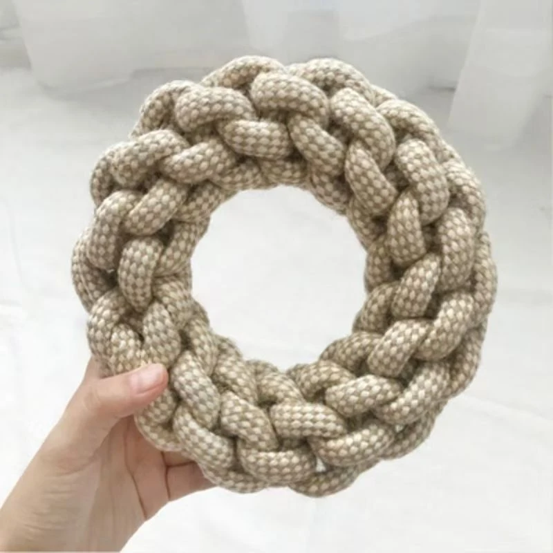 Durable dog toy that won't break, chew-resistant, teeth-cleaning, hemp rope ring, hand-woven, interactive training pet supplies