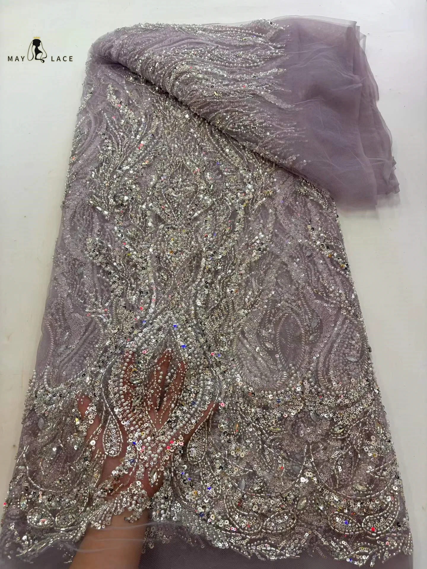 

African Lace French Sequin Fabric 2026 High Quality Embroidery Tulle Lace Fabrics With Beaded For Nigeria Wedding Dress Sewing