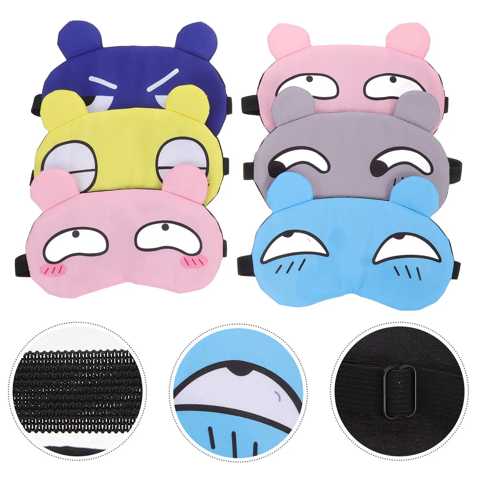 

6Pcs Cartoon Eye Masks Cute Sleeping Masks Adjustable Strap Light Blocking Sleep Blindfolds Travel Use for Kids Women Men