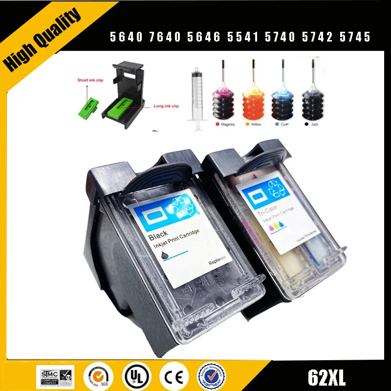 

Einkshop 62XL Ink Cartridge Compatible for HP 62 XL For HP62 Envy 5540 5640 7640 5646 5541 5740 5742 5745 200 250 Printer 62XL