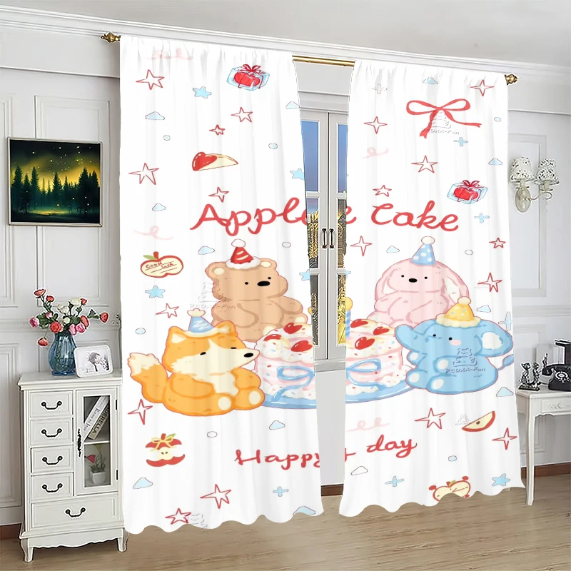 2pcs- Cartoon doll - Printed curtain,-100% polyester material, suitable for bedroom curtains and living room decoration,