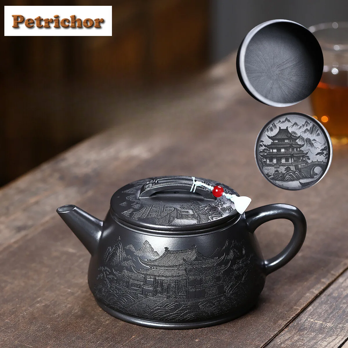 

560ml Antique Yixing Purple Clay Teapots Handmade Carved Large Caliber Pot Raw Ore Stone Yellow Mud Kettle Zisha Teaset Supplies