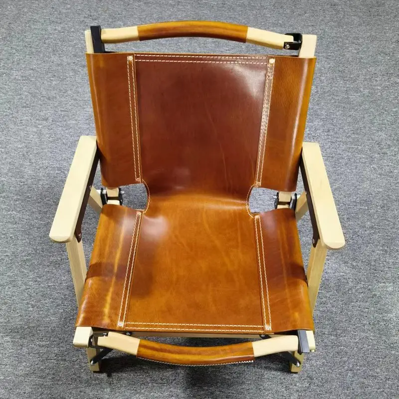 New hand-folded first-layer cowhide art furniture backrest camping leisure stool