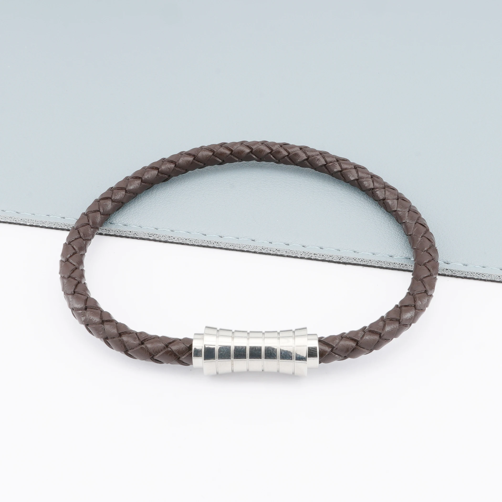 Men's business leather bracelet,brown stainless steel magnetic jewelry for men New Year and Christmas gift