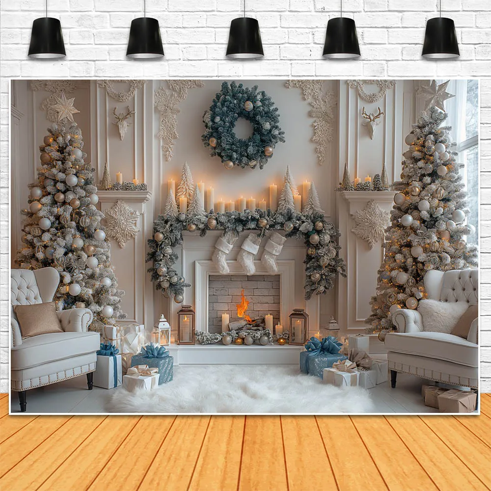 Mocsicka-خلفية تصوير حائط عتيق لعيد الميلاد ، مدفأة بيضاء ، إكليل شجرة الكريسماس ، خلفية صورة عائلية ، مستلزمات تصوير الصور الضوئية