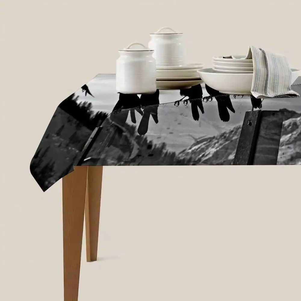 Mantel de cuervos de árbol de montaña blanco y negro, telón de fondo para fotografía, equipo de estudio, accesorios de decoración del hogar