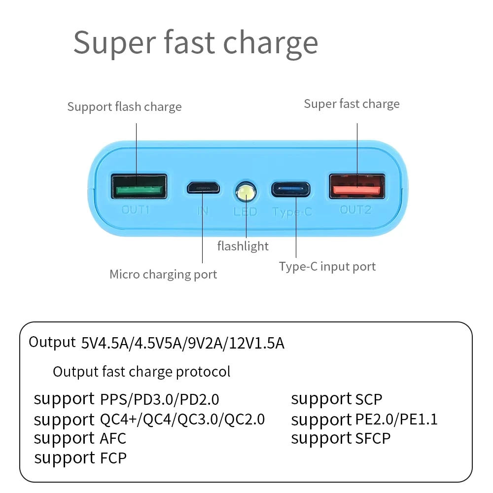 لا بطاريات 18650 بطارية لتقوم بها بنفسك علبة قوة صندوق تخزين الشحن 5 فولت المزدوج USB نوع C حامل 18 واط شحن سريع للهواتف الذكية