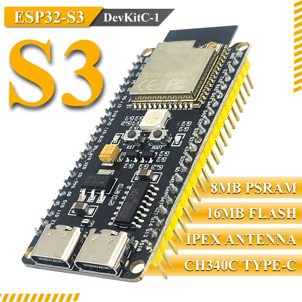 ESP32-S3-DevKitC-1 Development Board BT 2.4G Wifi Module for Arduino 8MB PSRAM 16MB FLASH N16R8 42Pin CH340C Type-C ESP32 S3