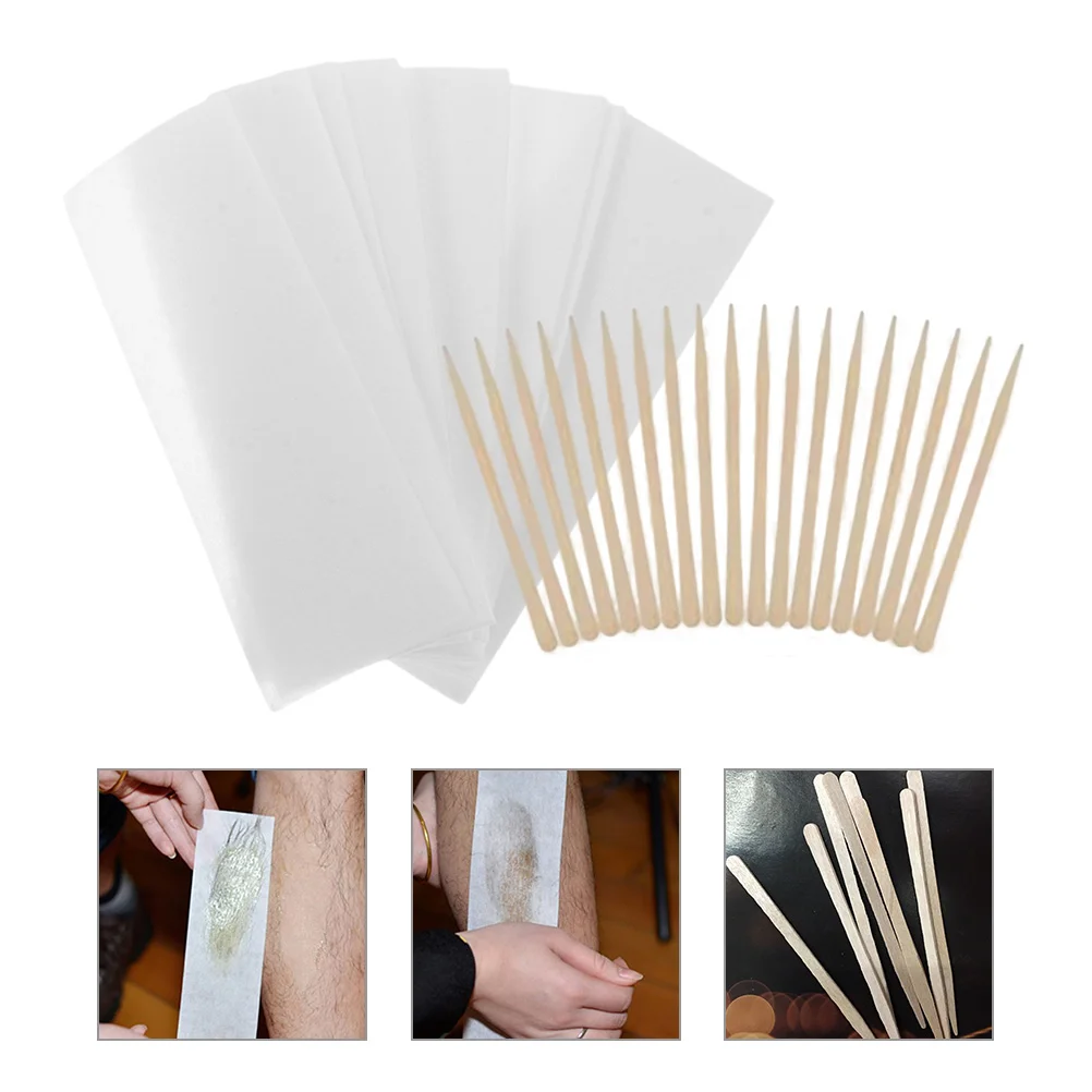 Beeswax Hair Removal Paper Strips Stick with Wooden Sticks and Flat Head Waxing for Face Non-woven Fabric Depilation Wipes Body