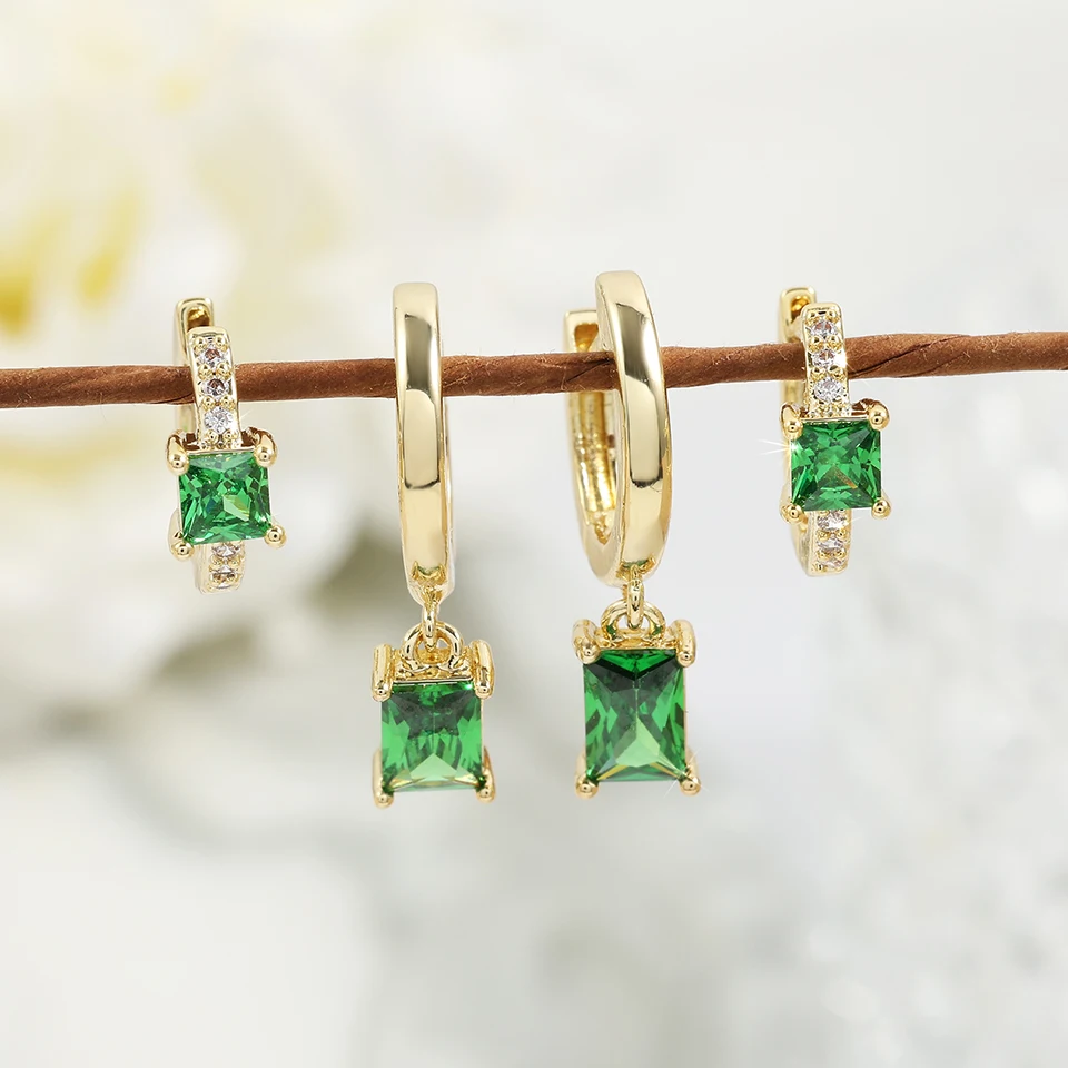 Vintage 4Pieces Colorful CZ Hoop Earring Set For Women Girls Fashion Geometric Zircon Drop Ear Accessories Jewelry Gift