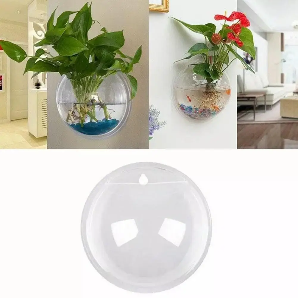 Creative Wall Mounted Fish Tank Hydroponic Glass Vase Fish Transparent Acrylic Tank Decoration Home Flower Aquarium Pot H2L9